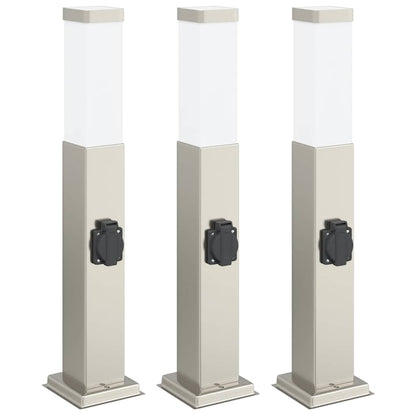 Bollard Lights with Outlet 3 pcs 50 cm Stainless Steel IP44