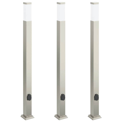 Bollard Lights with Outlet 3 pcs 110 cm Stainless Steel IP44