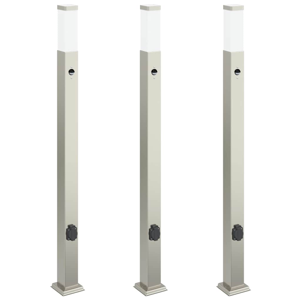 Bollard Lights with Sensor&Outlet 3 pcs 110 cm Stainless Steel IP44
