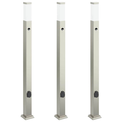 Bollard Lights with Sensor&Outlet 3 pcs 110 cm Stainless Steel IP44