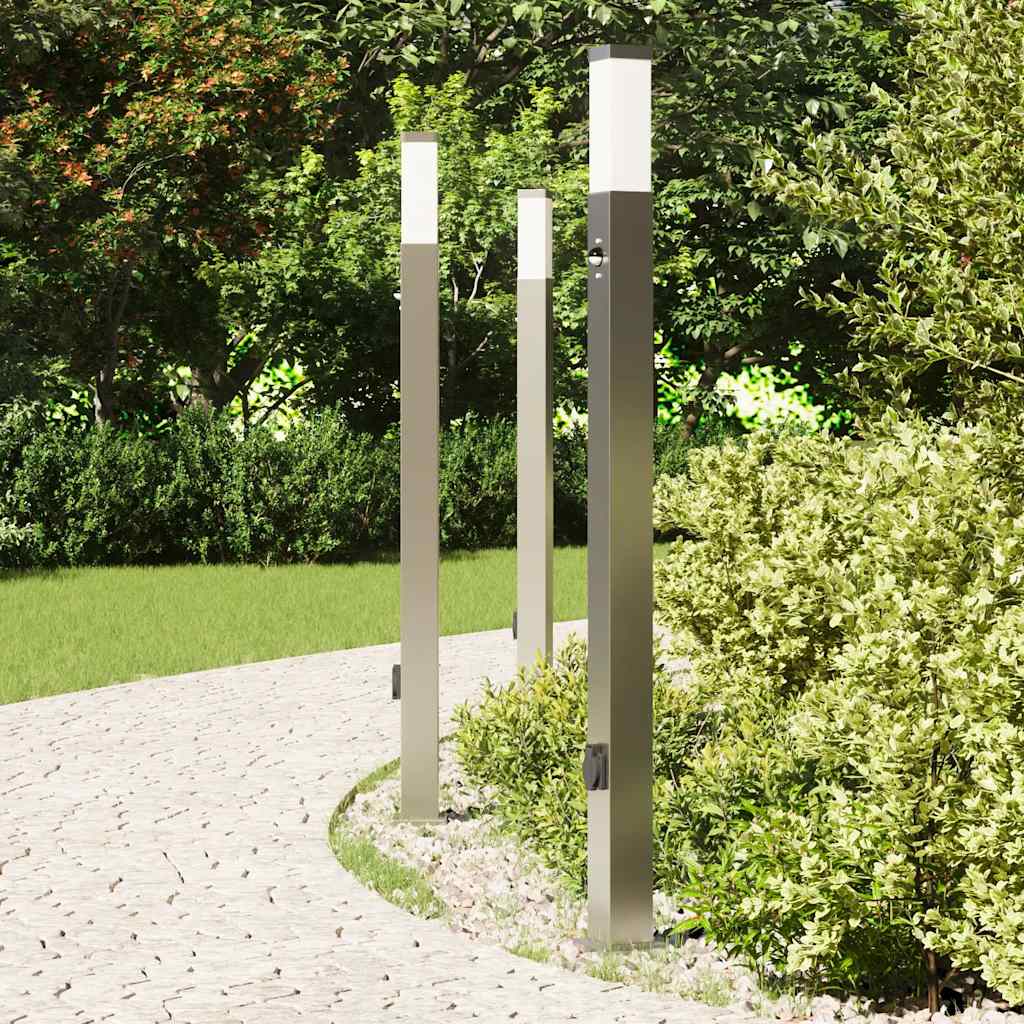 Bollard Lights with Sensor&Outlet 3 pcs 110 cm Stainless Steel IP44