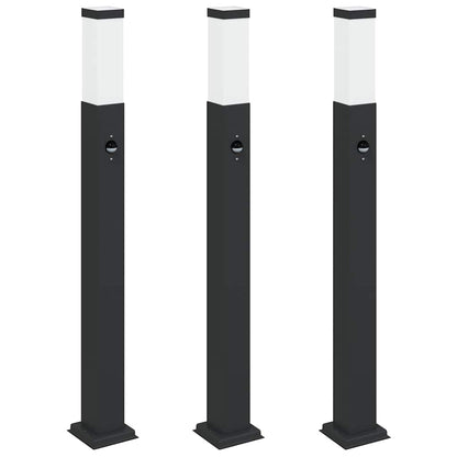 Bollard Lights with Sensor 3 pcs 80 cm Black IP44