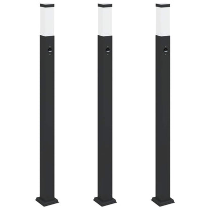 Bollard Lights with Sensor 3 pcs 110 cm Black IP44