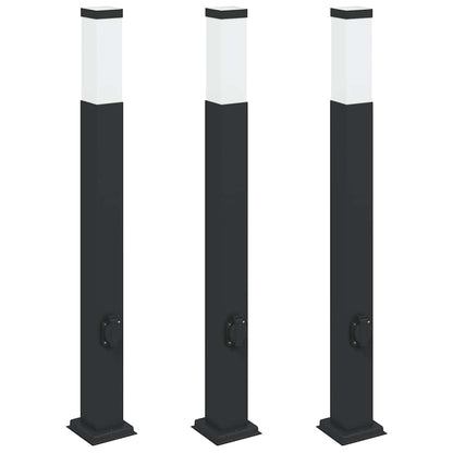 Bollard Lights with Outlet 3 pcs 80 cm Black IP44