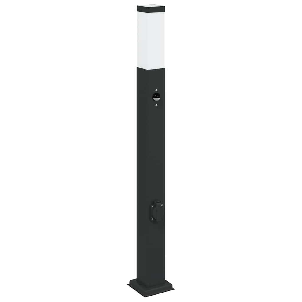 Bollard Light with Sensor&Outlet 80 cm Black IP44