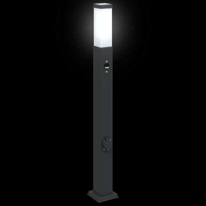 Bollard Light with Sensor&Outlet 80 cm Black IP44