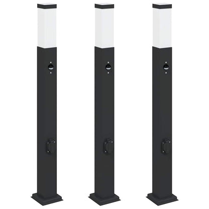 Bollard Lights with Sensor&Outlet 3 pcs 80 cm Black IP44