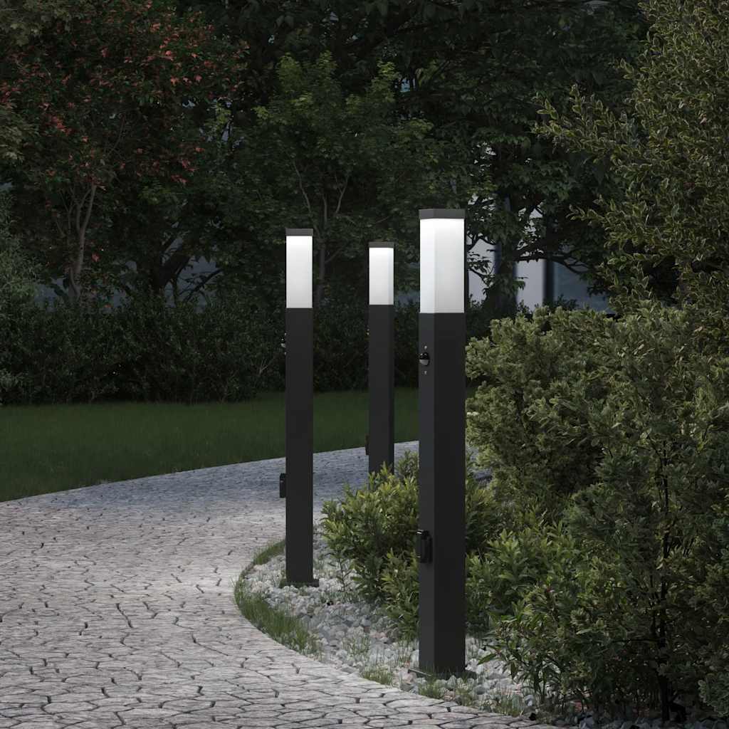 Bollard Lights with Sensor&Outlet 3 pcs 80 cm Black IP44