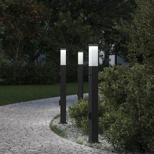 Bollard Lights with Sensor&Outlet 3 pcs 80 cm Black IP44