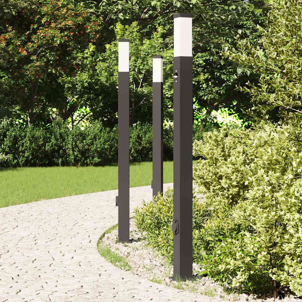 Bollard Lights with Sensor&Outlet 3 pcs 110 cm Black IP44