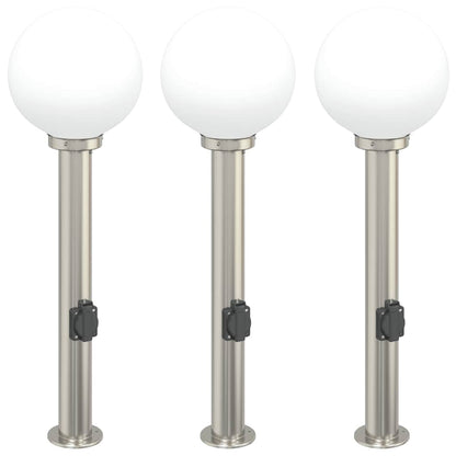 Bollard Lights with Outlet 3 pcs 80 cm Stainless Steel IP44