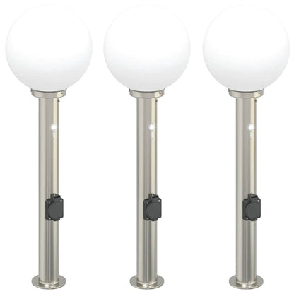 Bollard Lights with Sensor&Outlet 3 pcs 80 cm Stainless Steel IP44