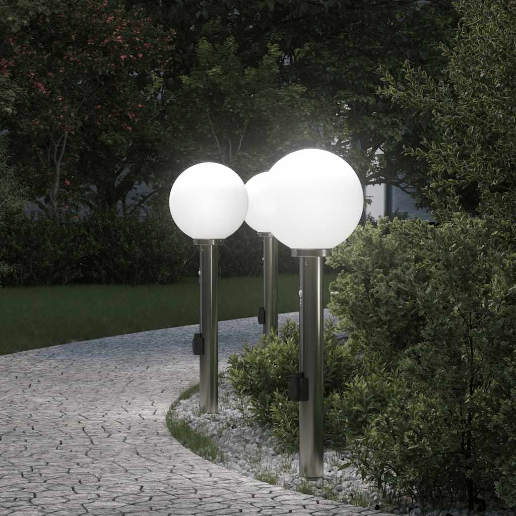 Bollard Lights with Sensor&Outlet 3 pcs 80 cm Stainless Steel IP44