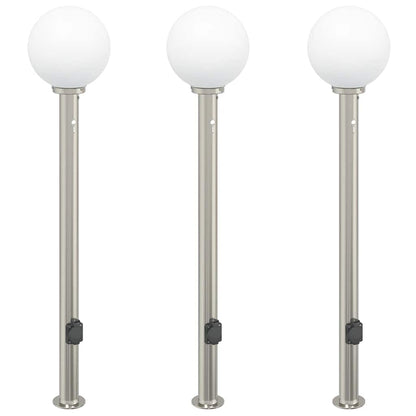 Bollard Lights with Sensor&Outlet 3 pcs 120 cm Stainless Steel IP44