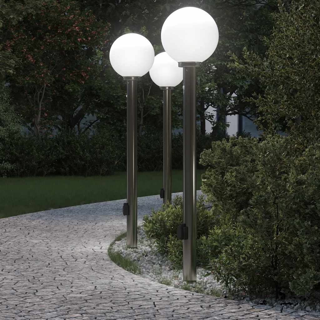Bollard Lights with Sensor&Outlet 3 pcs 120 cm Stainless Steel IP44