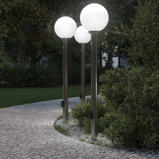 Bollard Lights with Sensor&Outlet 3 pcs 120 cm Stainless Steel IP44