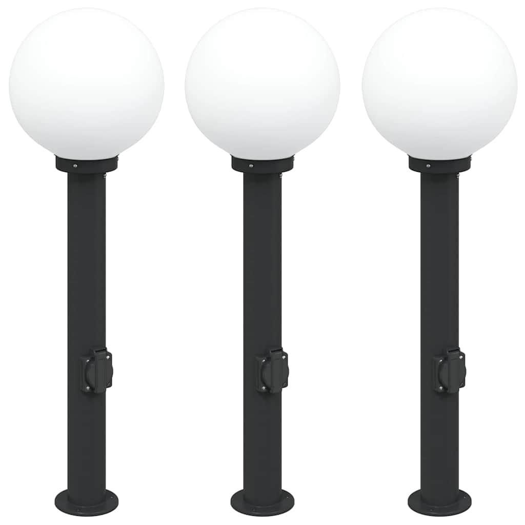 Bollard Lights with Outlet 3 pcs 80 cm Black IP44