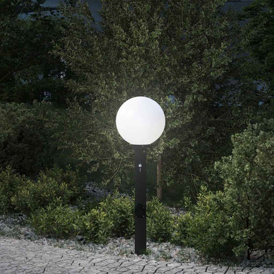 Bollard Light with Sensor&Outlet 80 cm Black IP44
