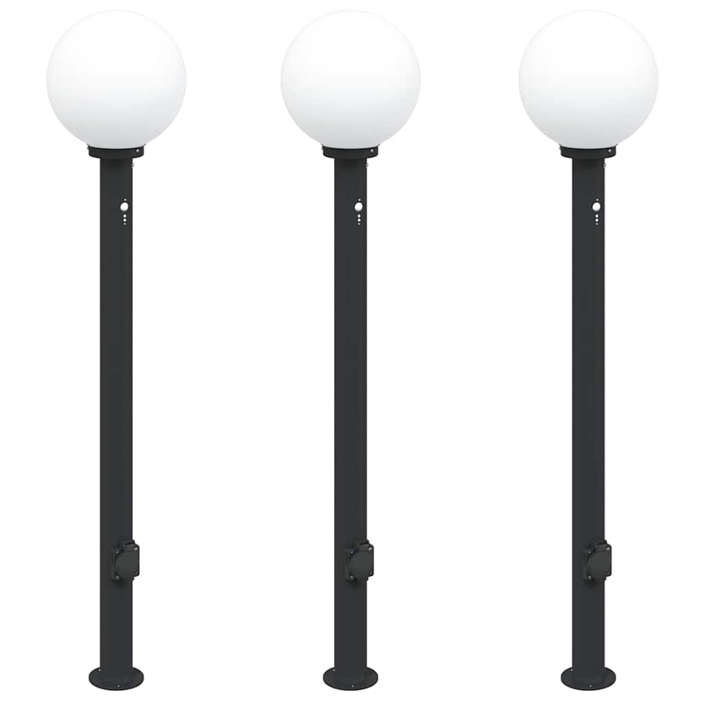 Bollard Lights with Sensor&Outlet 3 pcs 120 cm Black IP44
