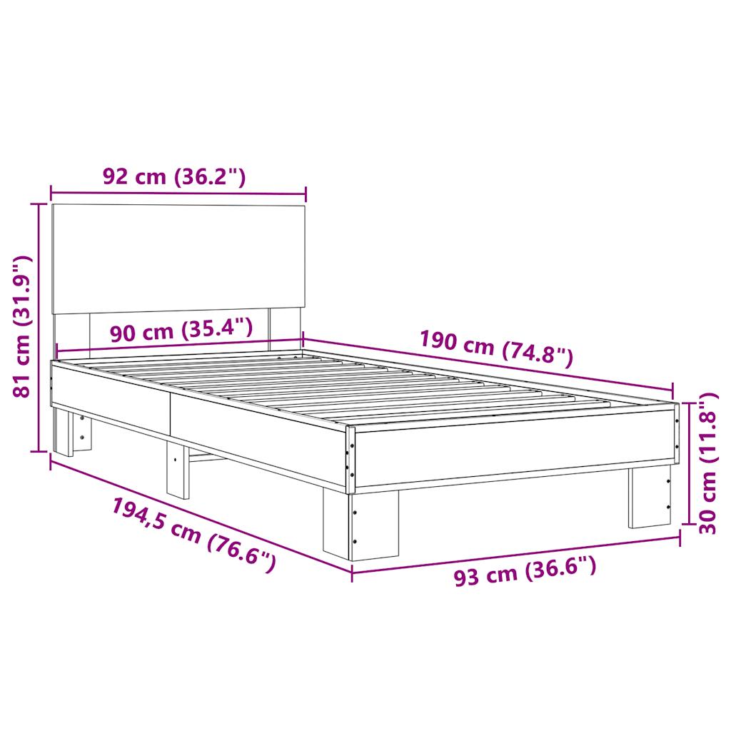 Bed Frame without Mattress Brown Oak 90x190 cm Single