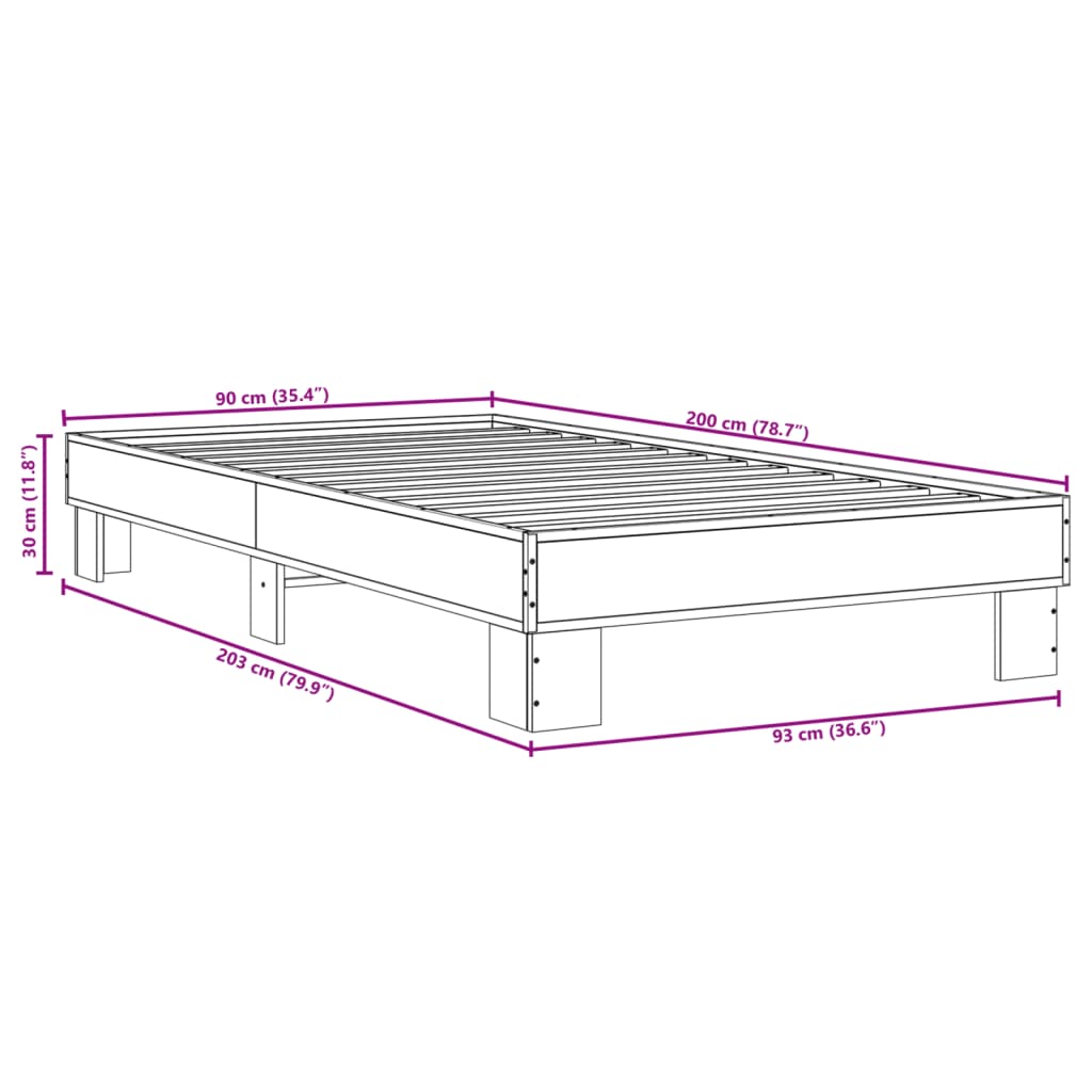 Bed Frame without Mattress Black 90x200 cm