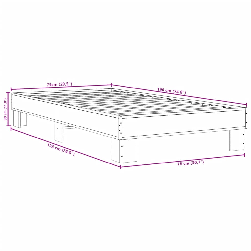 Bed Frame without Mattress Grey Sonoma 75x190 cm Small Single