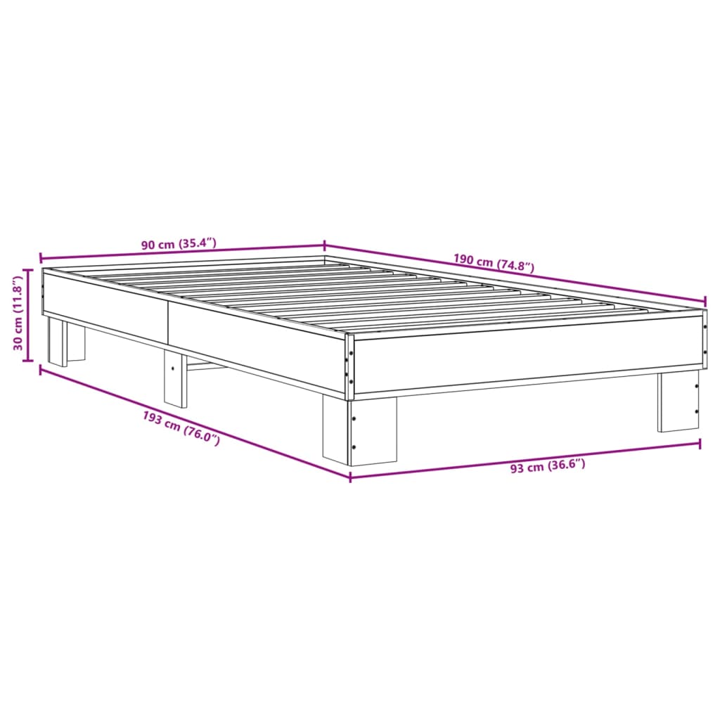 Bed Frame without Mattress Sonoma Oak 90x190 cm Single