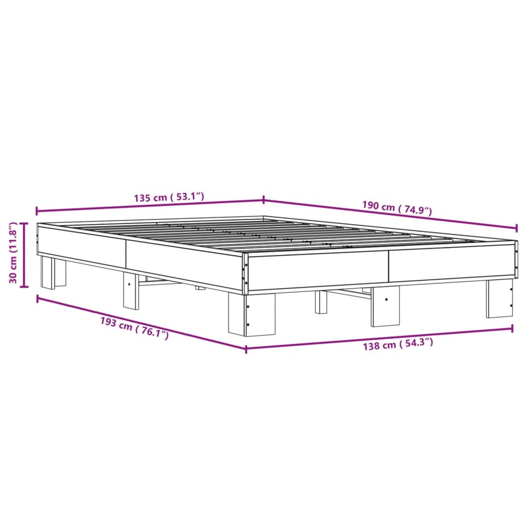 Bed Frame without Mattress Smoked Oak 135x190 cm Double