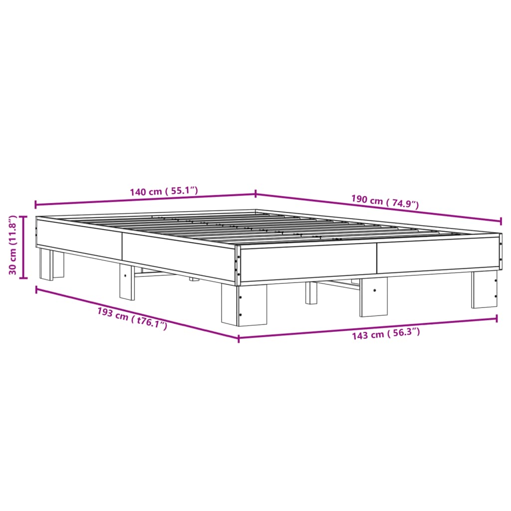 Bed Frame without Mattress Smoked Oak 140x190 cm