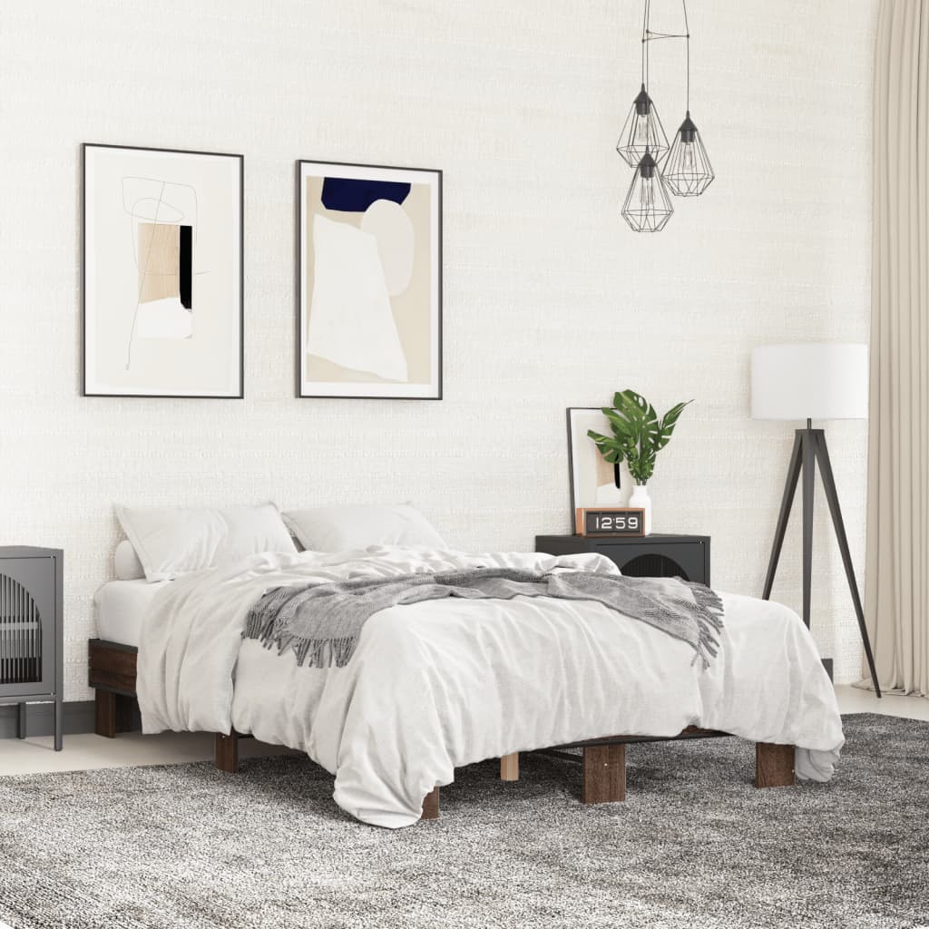 Bed Frame without Mattress Brown Oak 140x190 cm
