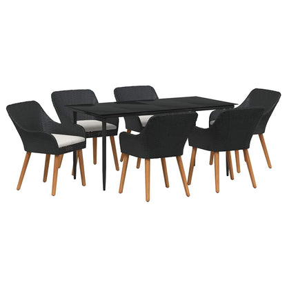 Garden Dining Set with Cushion 7 pcs Black Poly Rattan