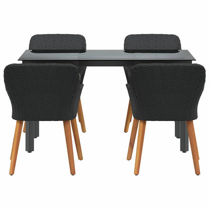 Garden Dining Set with Cushion 5 pcs Black Poly Rattan