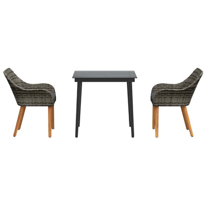 Garden Dining Set with Cushion 3 pcs Grey Poly Rattan