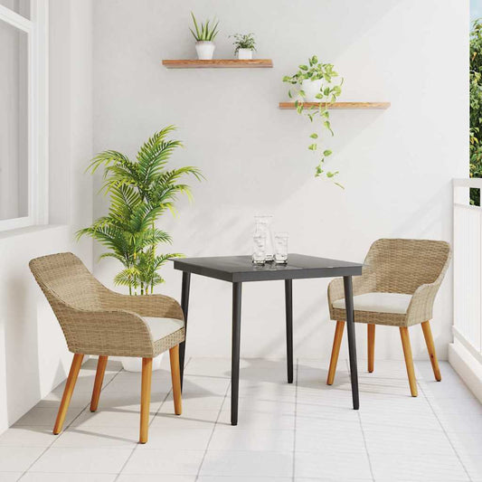 Garden Dining Set with Cushion 3 pcs Beige Poly Rattan