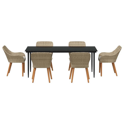 Garden Dining Set with Cushion 7 pcs Beige Poly Rattan