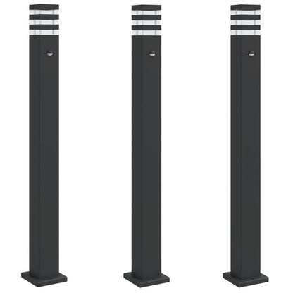 Outdoor Floor Lamps with Sensors 3pcs Black 110 cm Aluminium