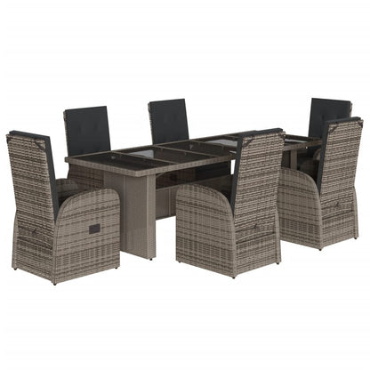 7 Piece Garden Dining Set with Cushions Grey Poly Rattan