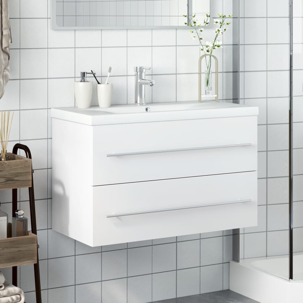 Bathroom Sink Cabinet with Built-in Basin White