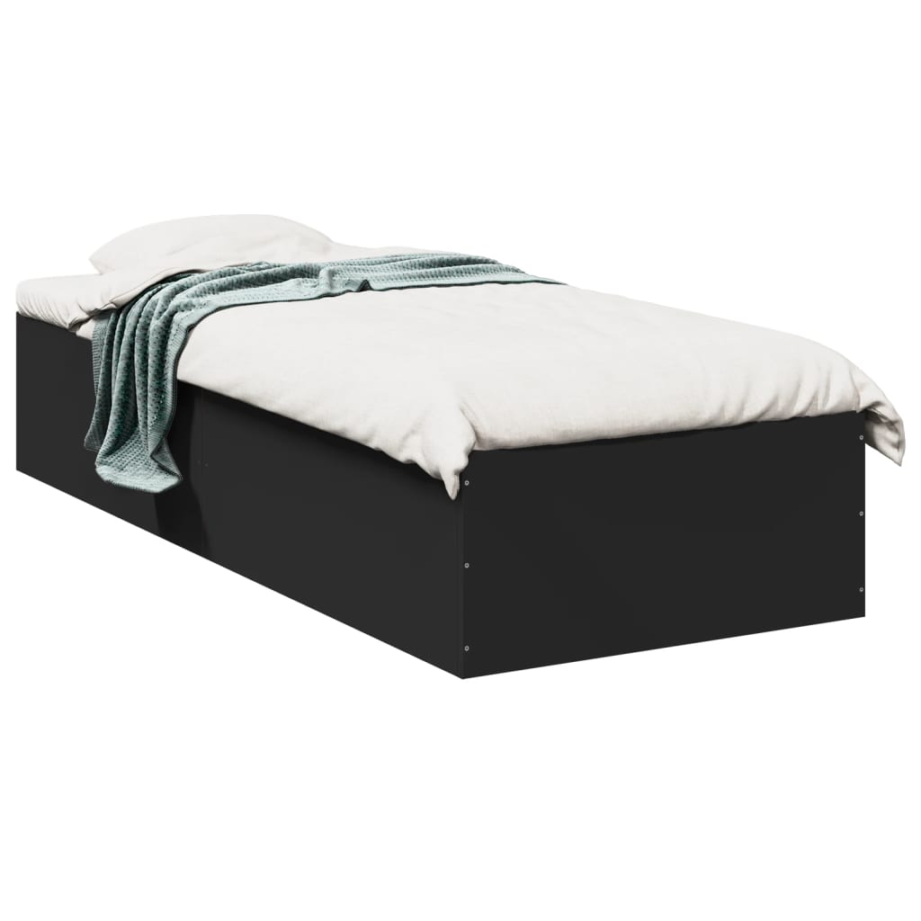 Bed Frame without Mattress Black 75x190 cm Small Single Engineered Wood