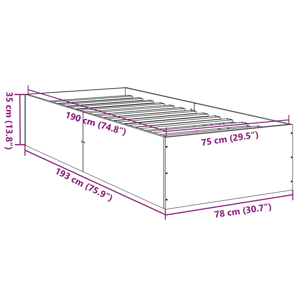 Bed Frame without Mattress Black 75x190 cm Small Single Engineered Wood