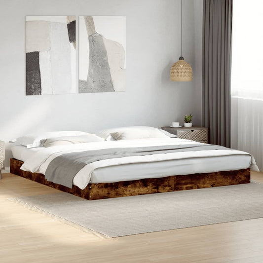 Bed Frame without Mattress Smoked Oak 180x200 cm Super King Engineered Wood