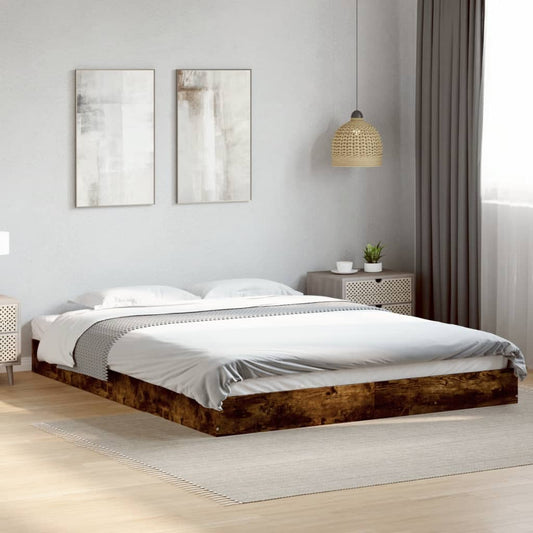 Bed Frame without Mattress Smoked Oak 160x200 cm Engineered Wood