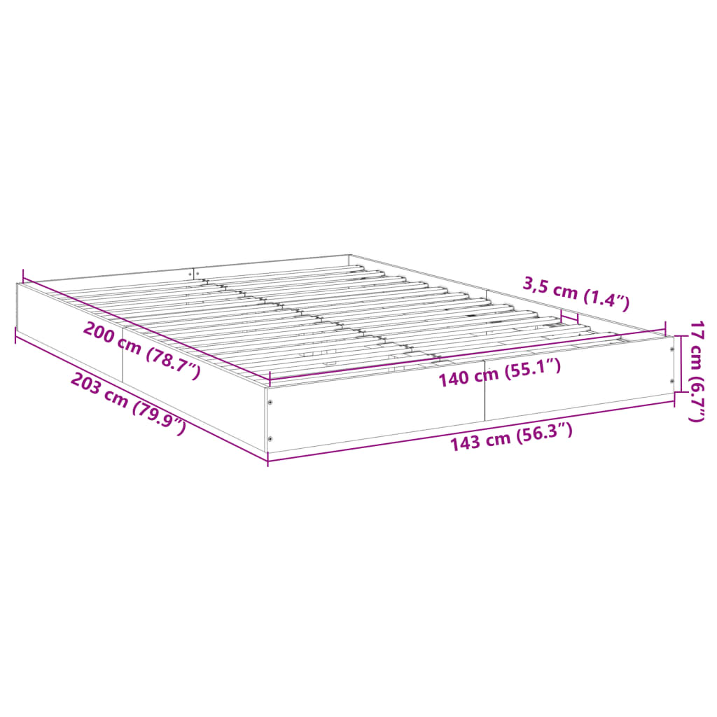 Bed Frame without Mattress Concrete Grey 140x200 cm