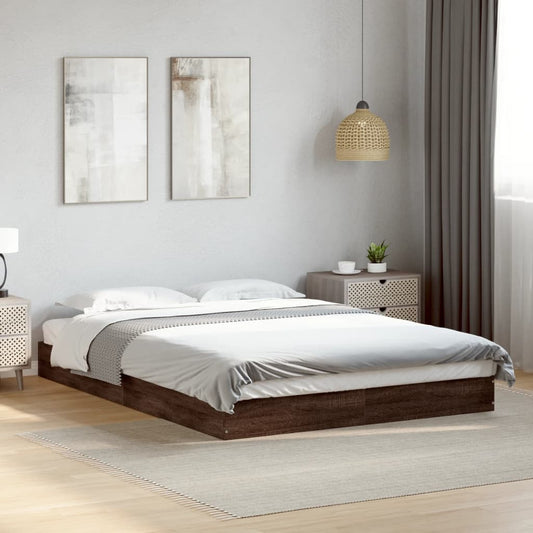 Bed Frame without Mattress Brown Oak 140x200 cm Engineered Wood