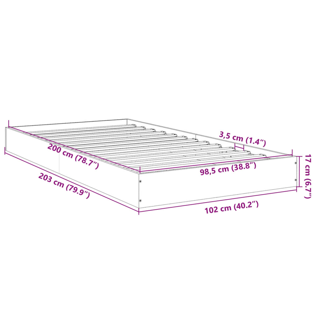 Bed Frame without Mattress Brown Oak 100x200 cm Engineered Wood