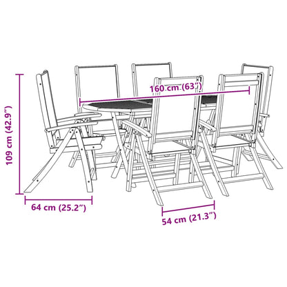 7 Piece Garden Dining Set Solid Wood Acacia and Textilene