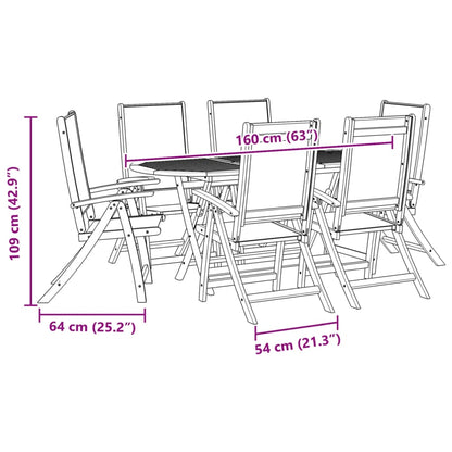 7 Piece Garden Dining Set Solid Wood Acacia and Textilene