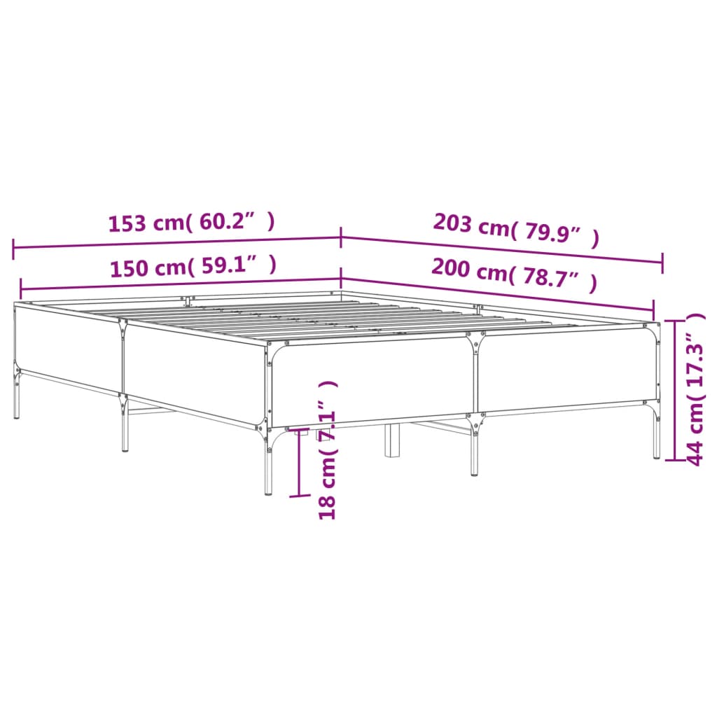 Bed Frame without Mattress Sonoma Oak 150x200 cm King Size