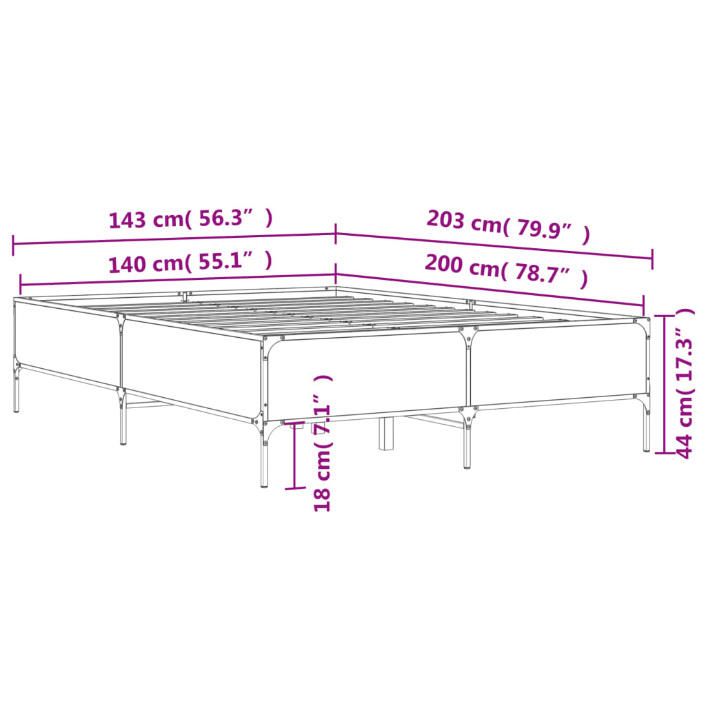 Bed Frame without Mattress Sonoma Oak 140x200 cm