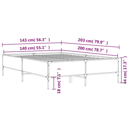 Bed Frame without Mattress Grey Sonoma 140x200 cm